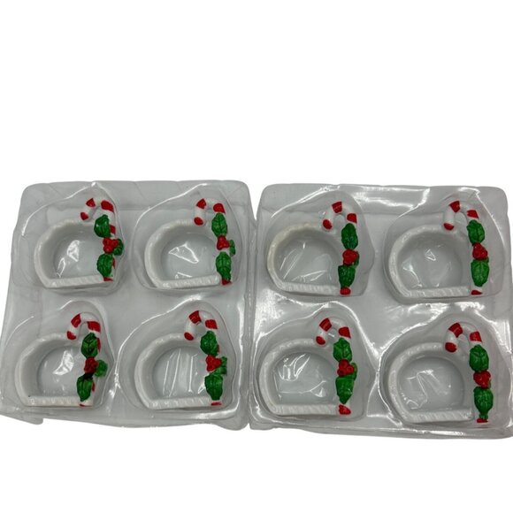 Napkin Rings Candy Cane Christmas Porcelain Set Of 8 Holiday Table Fun Canes - Picture 1 of 4